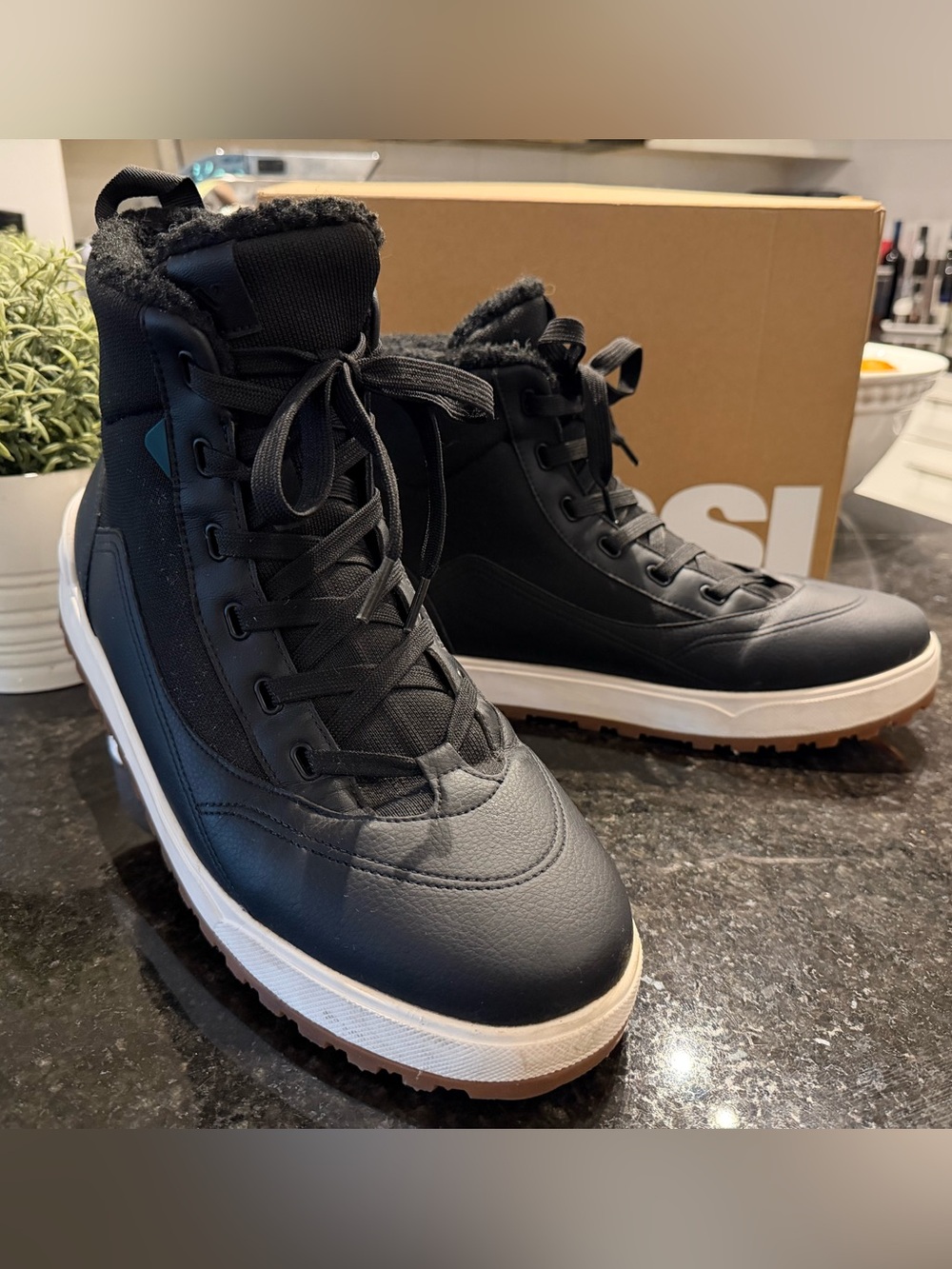 Vessi Black Alta High-Top Lace-Up Boots with Cream Midsole